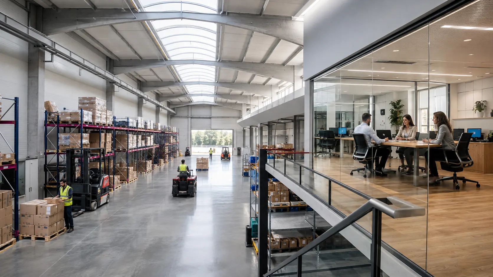 Nave industrial con oficinas acristaladas